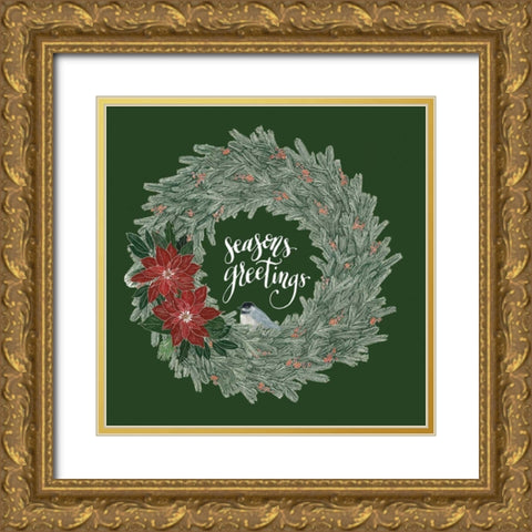 Woodland Wreath II Green Gold Ornate Wood Framed Art Print with Double Matting by Miller, Sara Zieve