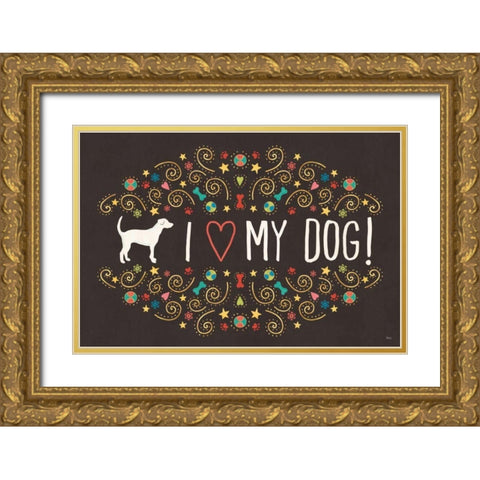 Otomi Dogs I Dark Gold Ornate Wood Framed Art Print with Double Matting by Charron, Veronique