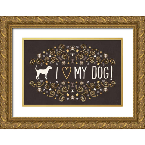 Otomi Dogs I Dark Neutral Gold Ornate Wood Framed Art Print with Double Matting by Charron, Veronique