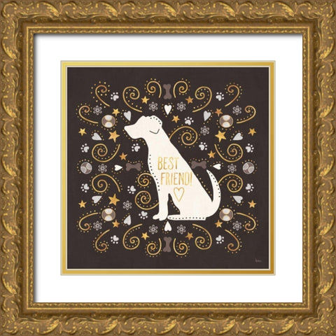 Otomi Dogs III Dark Neutral Gold Ornate Wood Framed Art Print with Double Matting by Charron, Veronique