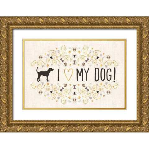 Otomi Dogs I Neutral Gold Ornate Wood Framed Art Print with Double Matting by Charron, Veronique