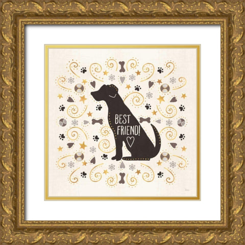 Otomi Dogs III Neutral Gold Ornate Wood Framed Art Print with Double Matting by Charron, Veronique