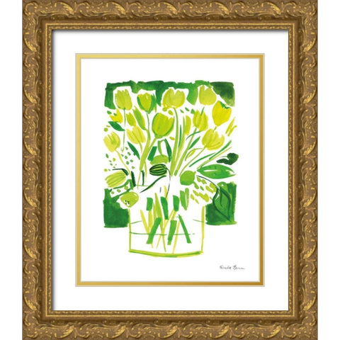 Lemon Green Tulips I Gold Ornate Wood Framed Art Print with Double Matting by Zaman, Farida