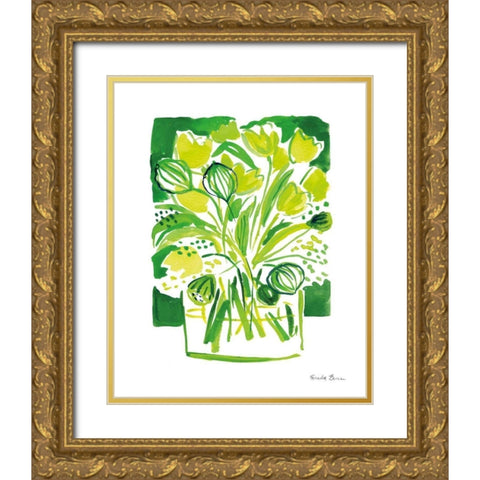 Lemon Green Tulips II Gold Ornate Wood Framed Art Print with Double Matting by Zaman, Farida