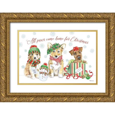Holiday Paws I Gold Ornate Wood Framed Art Print with Double Matting by Grove, Beth