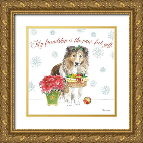 Holiday Paws III Gold Ornate Wood Framed Art Print with Double Matting by Grove, Beth