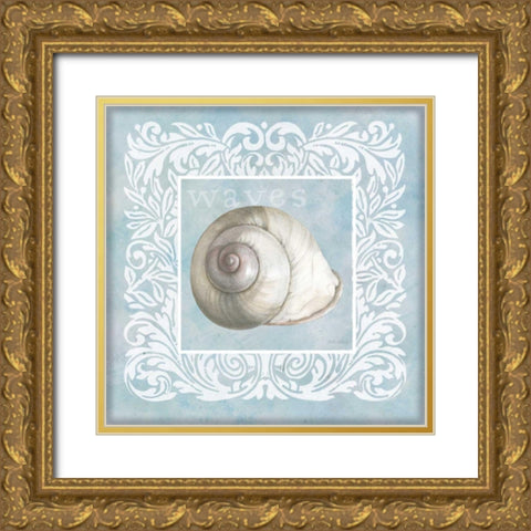 Sandy Shells Blue on Blue Snail Gold Ornate Wood Framed Art Print with Double Matting by Grove, Beth