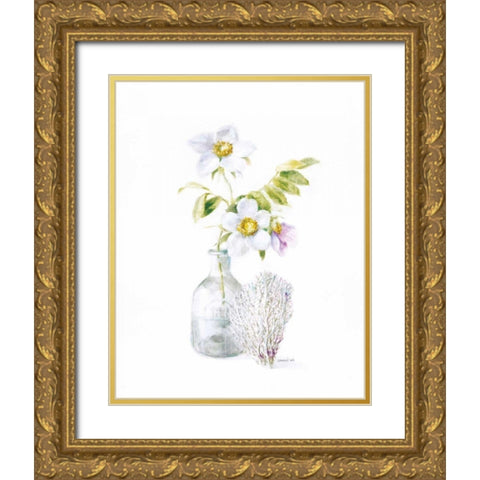 Beach Flowers II Gold Ornate Wood Framed Art Print with Double Matting by Nai, Danhui