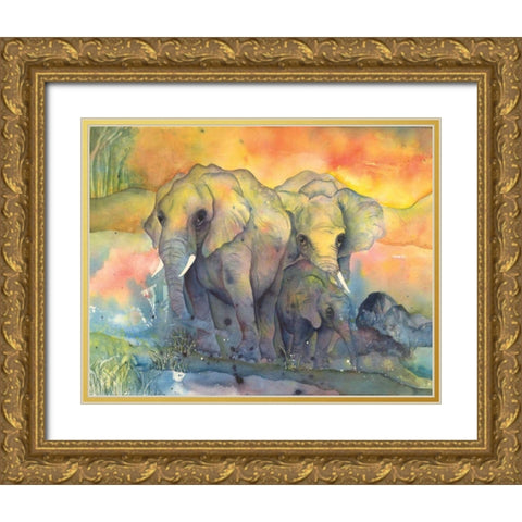 Elephants Crop Gold Ornate Wood Framed Art Print with Double Matting by Paschke, Chris