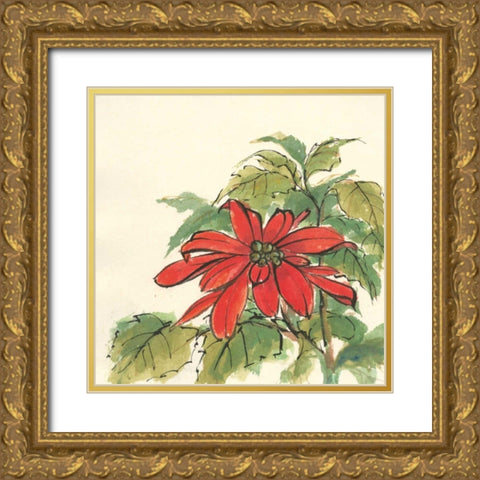 Poinsettia I Gold Ornate Wood Framed Art Print with Double Matting by Paschke, Chris
