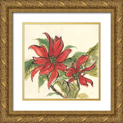 Poinsettia II Gold Ornate Wood Framed Art Print with Double Matting by Paschke, Chris