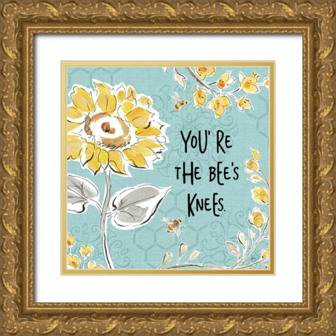 Bee Happy II Linen Gold Ornate Wood Framed Art Print with Double Matting by Brissonnet, Daphne