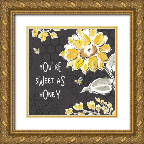 Bee Happy III Black Gold Ornate Wood Framed Art Print with Double Matting by Brissonnet, Daphne