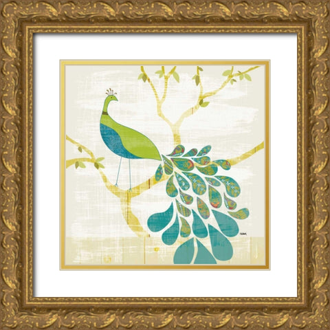 Mod Peacock II Leaves v2 Gold Ornate Wood Framed Art Print with Double Matting by Schlabach, Sue