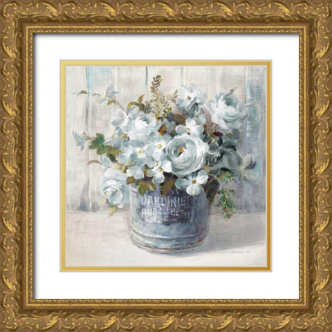 Garden Blooms I Blue Crop Gold Ornate Wood Framed Art Print with Double Matting by Nai, Danhui