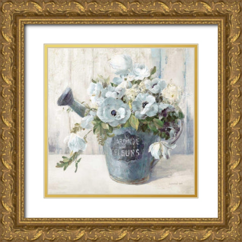 Garden Blooms II Blue Crop Gold Ornate Wood Framed Art Print with Double Matting by Nai, Danhui