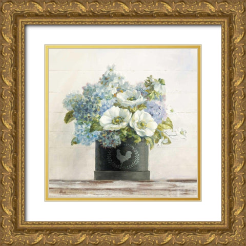 Anemones in Hatbox Shiplap Gold Ornate Wood Framed Art Print with Double Matting by Nai, Danhui