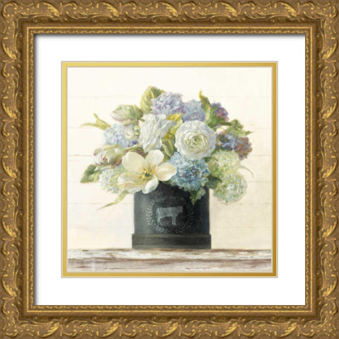 Tulips in Hatbox Shiplap Gold Ornate Wood Framed Art Print with Double Matting by Nai, Danhui