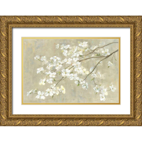 Dogwood in Spring Neutral Crop Gold Ornate Wood Framed Art Print with Double Matting by Nai, Danhui