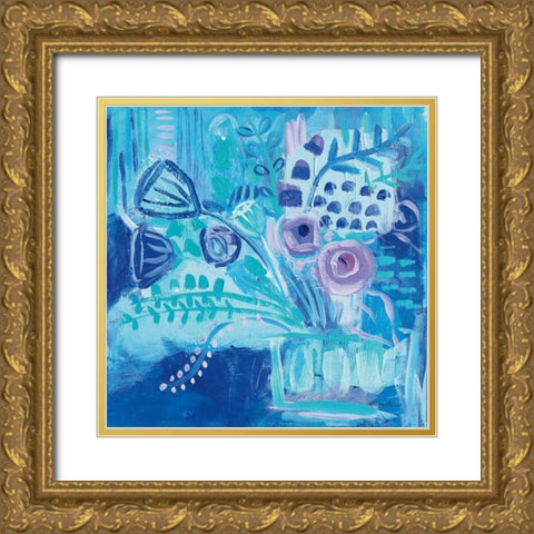 Burst of Blue Gold Ornate Wood Framed Art Print with Double Matting by Zaman, Farida