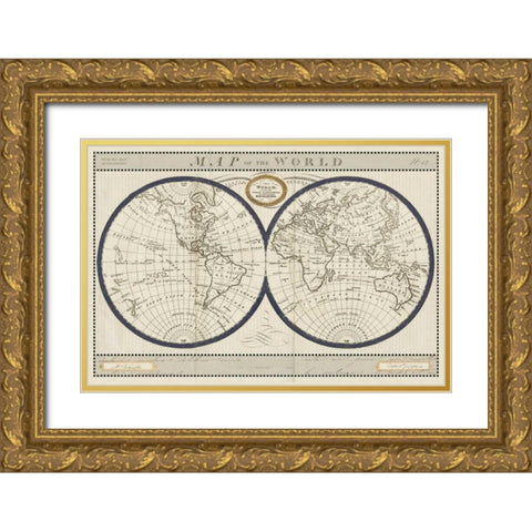 Torkingtons World Map with Indigo Gold Ornate Wood Framed Art Print with Double Matting by Schlabach, Sue