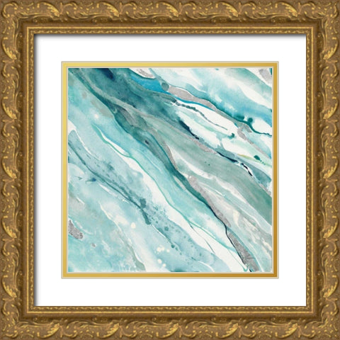 Silver Springs II Blue Green Gold Ornate Wood Framed Art Print with Double Matting by Hristova, Albena