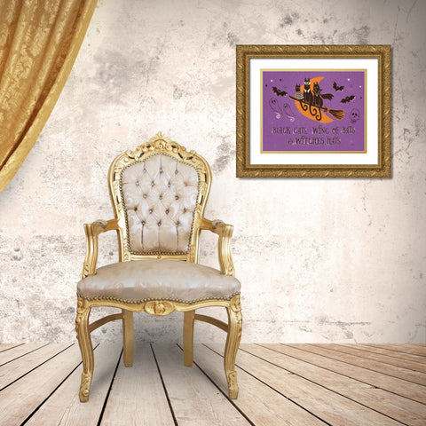 Spooktacular I Black Cats Purple Gold Ornate Wood Framed Art Print with Double Matting by Penner, Janelle