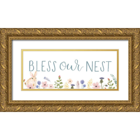 Spring Sentiments V Bunny White Gold Ornate Wood Framed Art Print with Double Matting by Jackson, Jenaya