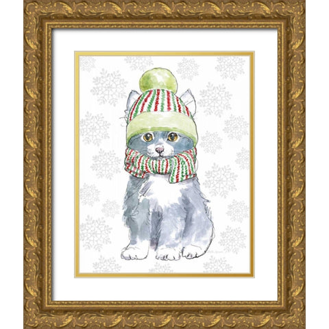 Christmas Kitties II Snowflakes v2 Gold Ornate Wood Framed Art Print with Double Matting by Grove, Beth
