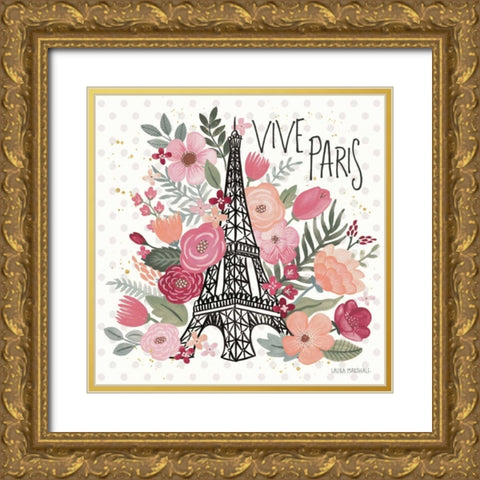 Paris is Blooming III Gold Ornate Wood Framed Art Print with Double Matting by Marshall, Laura