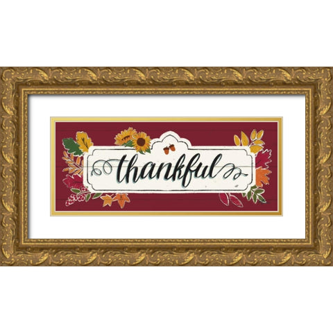 Thankful IV Red Gold Ornate Wood Framed Art Print with Double Matting by Penner, Janelle