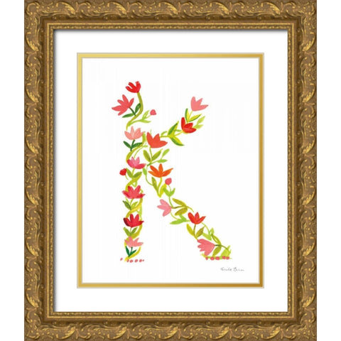 Floral Alphabet Letter XI Gold Ornate Wood Framed Art Print with Double Matting by Zaman, Farida