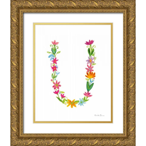 Floral Alphabet Letter XXI Gold Ornate Wood Framed Art Print with Double Matting by Zaman, Farida