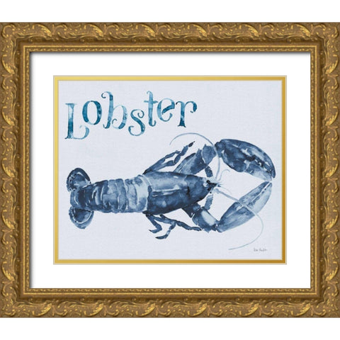 Beach House Kitchen Blue Lobster Gold Ornate Wood Framed Art Print with Double Matting by Audit, Lisa