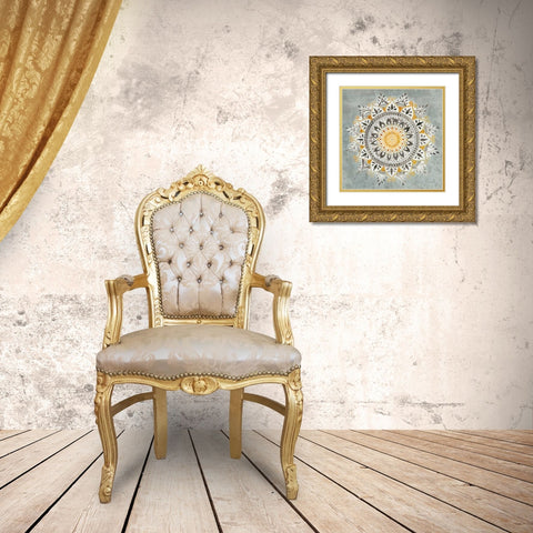 Mandala Delight I Yellow Grey Gold Ornate Wood Framed Art Print with Double Matting by Nai, Danhui