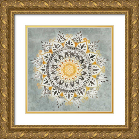 Mandala Delight I Yellow Grey Gold Ornate Wood Framed Art Print with Double Matting by Nai, Danhui
