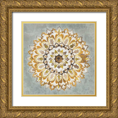 Mandala Delight II Yellow Grey Gold Ornate Wood Framed Art Print with Double Matting by Nai, Danhui