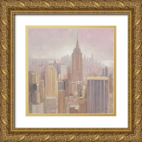 Manhattan in the Mist v2 Gold Ornate Wood Framed Art Print with Double Matting by Purinton, Julia