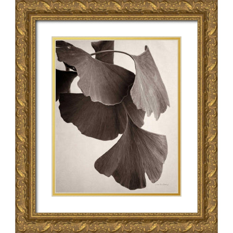 Gingko Sepia Gold Ornate Wood Framed Art Print with Double Matting by Van Swearingen, Debra