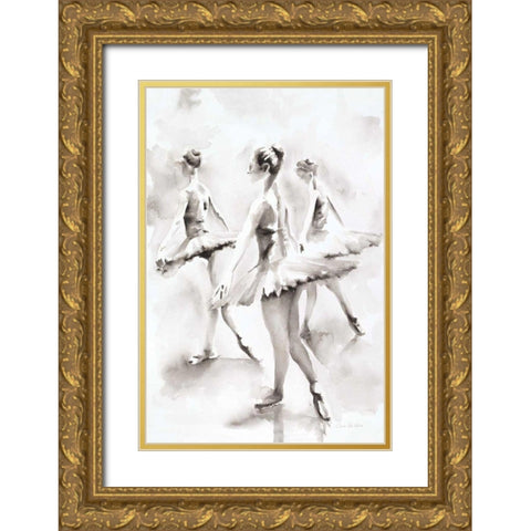 Three Ballerinas Gold Ornate Wood Framed Art Print with Double Matting by Valle, Aimee Del