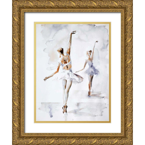 Ballerina In Blue Gold Ornate Wood Framed Art Print with Double Matting by Valle, Aimee Del