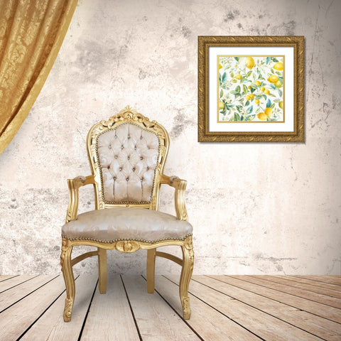 Floursack Lemon Pattern IA Gold Ornate Wood Framed Art Print with Double Matting by Nai, Danhui