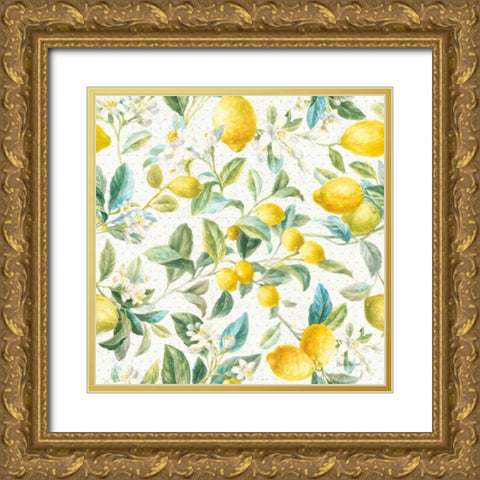 Floursack Lemon Pattern IA Gold Ornate Wood Framed Art Print with Double Matting by Nai, Danhui