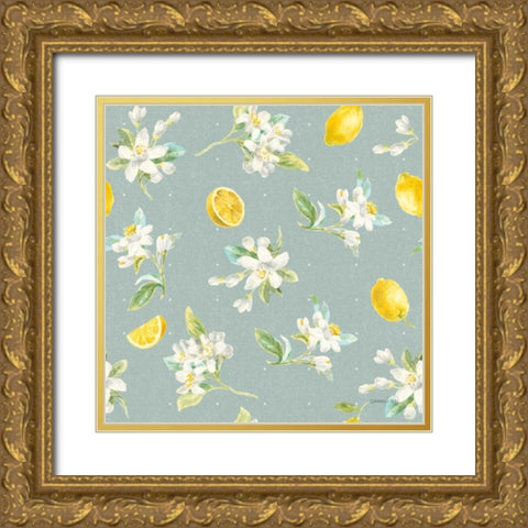 Floursack Lemon Pattern III Gold Ornate Wood Framed Art Print with Double Matting by Nai, Danhui