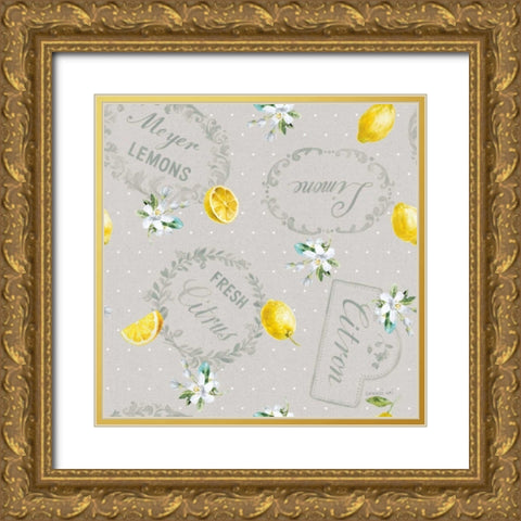 Floursack Lemon Pattern V Gold Ornate Wood Framed Art Print with Double Matting by Nai, Danhui