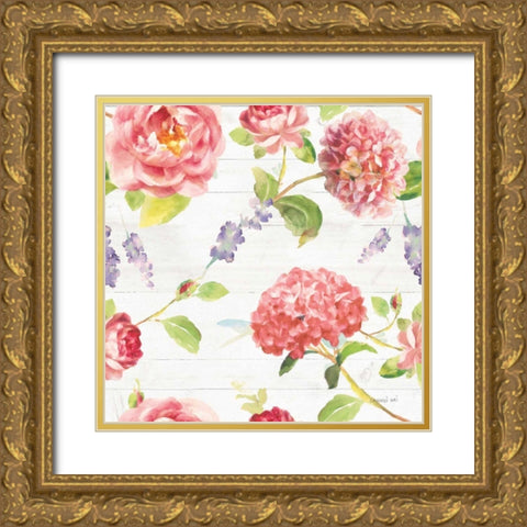 Maison Des Fleurs Pattern I Gold Ornate Wood Framed Art Print with Double Matting by Nai, Danhui