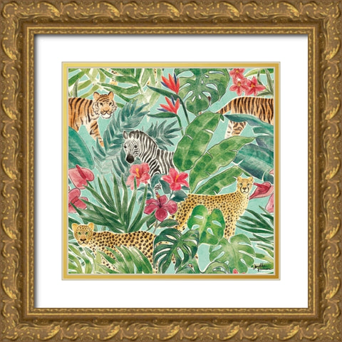 Jungle Vibes Step 01C Gold Ornate Wood Framed Art Print with Double Matting by Penner, Janelle