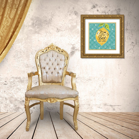 Mellow Yellow III Turquoise Gold Ornate Wood Framed Art Print with Double Matting by Zaman, Farida