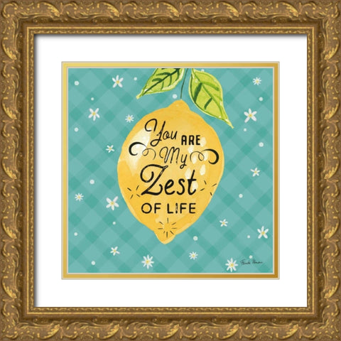 Mellow Yellow III Turquoise Gold Ornate Wood Framed Art Print with Double Matting by Zaman, Farida