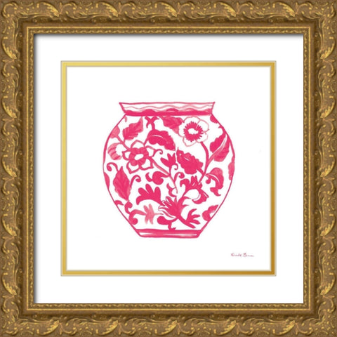 Chinoiserie I Pink Gold Ornate Wood Framed Art Print with Double Matting by Zaman, Farida